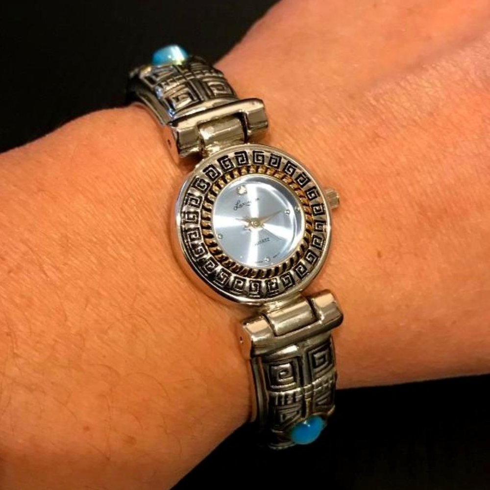 Lexington Silver-Tone Hinged Cuff Quartz Watch